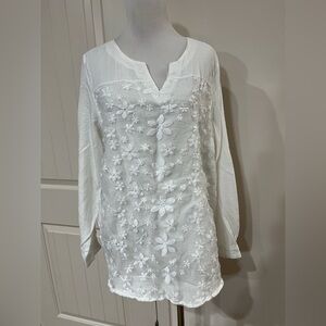 Zanzea White Floral Embroidered Top